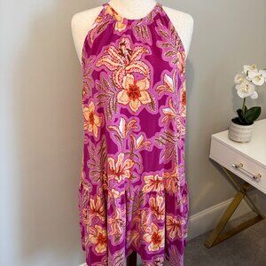 LOFT XL Purple Floral Mosaic Swing Dress Halter Neck